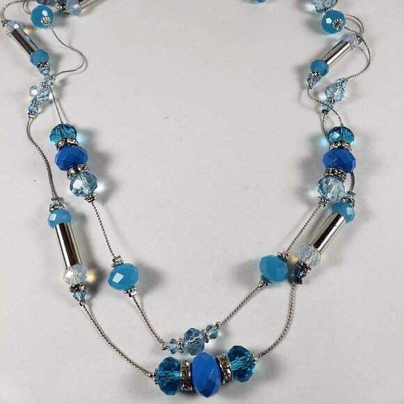 💙 Elegant Blue Beaded Necklace & Earrings Set – Silver-Tone Accents – Jewelry - Picture 3 of 8